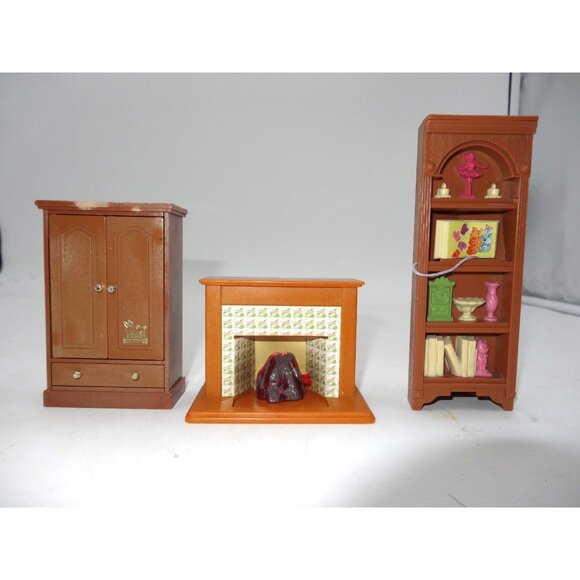 Loving Family Fisher Price Dollhouse Bookcase Corner Shelf Fireplace and Armoire - Picture 1 of 14